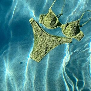 SunHoney Matcha Latte Smocked Bikini Lime green size Small